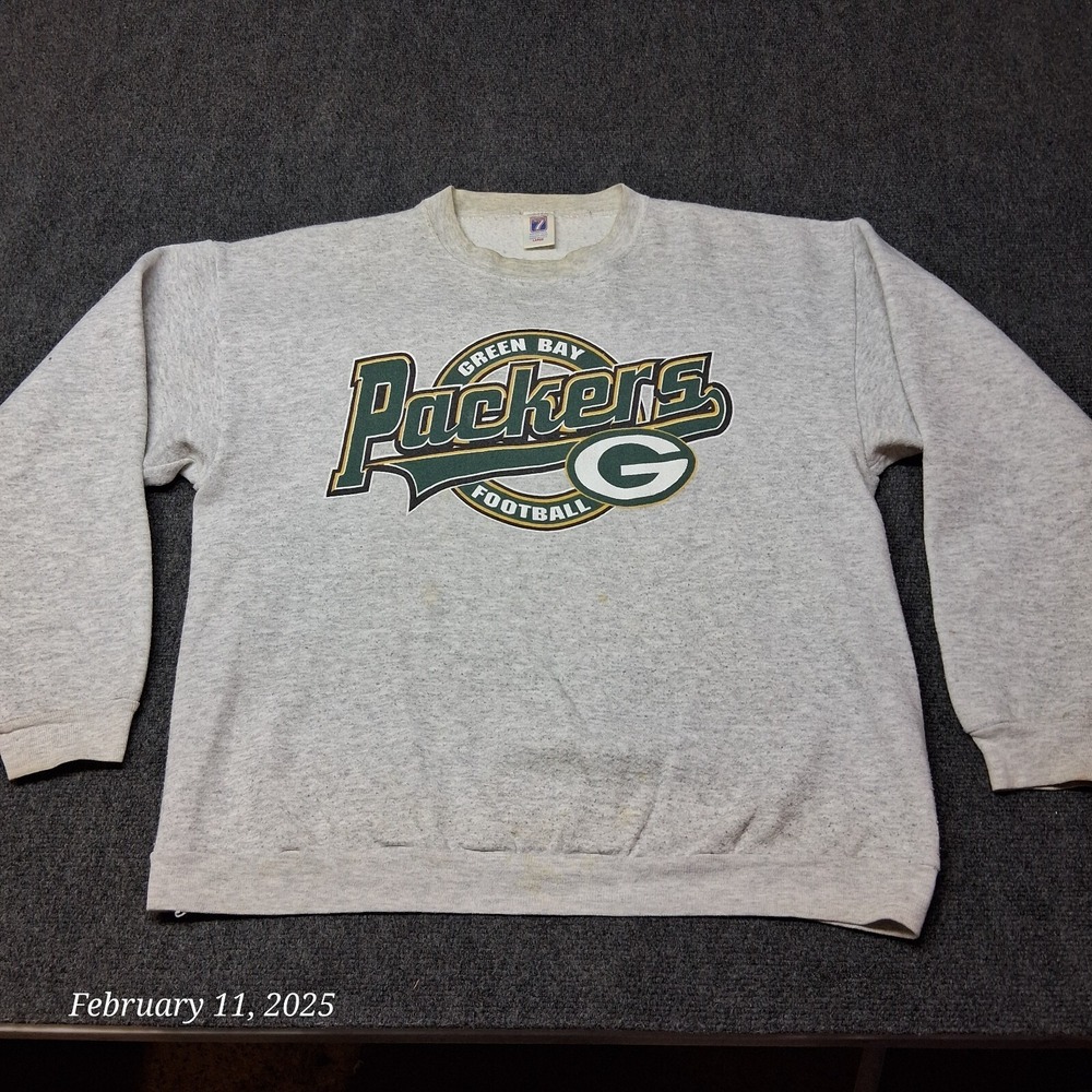 Vintage LOGO 7‎ Green Bay Packers Football Sweatshirt Adult Size Large Gray